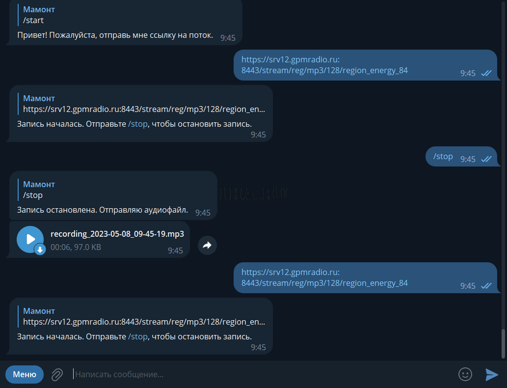 Скрипт Telegram Бота для записи аудиотрансляций